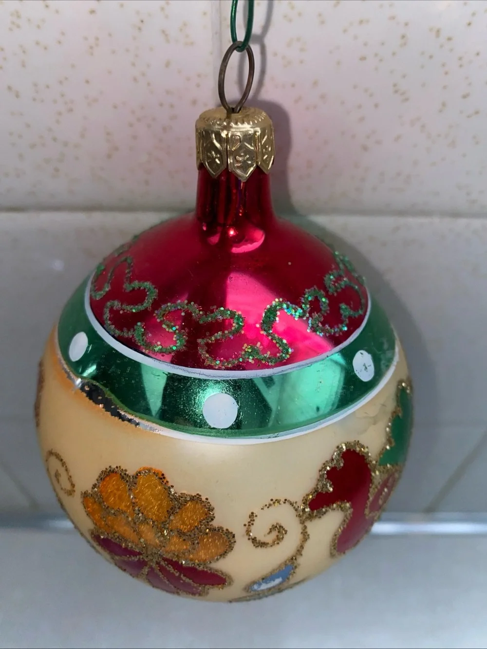 VTG  Smithsonian Golden Arabesque Glass Christmas Ornament‎